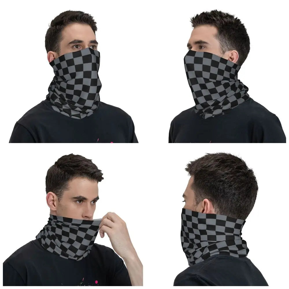 Colorful Geometric Checkered Black And Sky Blue Bandana Neck Cover Printed Racing Moto Motorcycle Wrap Scarf Warm Cycling Scarf