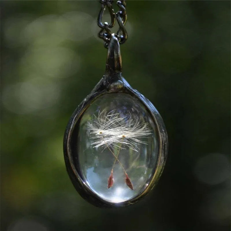 Real Dandelion Seed Necklace Nature Flower Jewelry Dandelion Wishes Necklace Wish Resin Sphere Necklace Dandelion