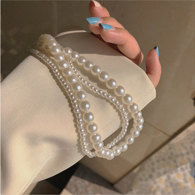 2022 New Korean Fashion Double Layer Pearl Necklace Women Simple Personality Necklace Wedding Jewelry Birthday Anniversary Gift