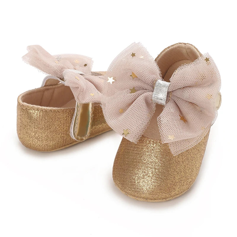 0-18M Girls' Baby Shoes Fashionable Classic Gold Theme Princess Shoes Soft Sole Comfortable Baby Walking Shoes