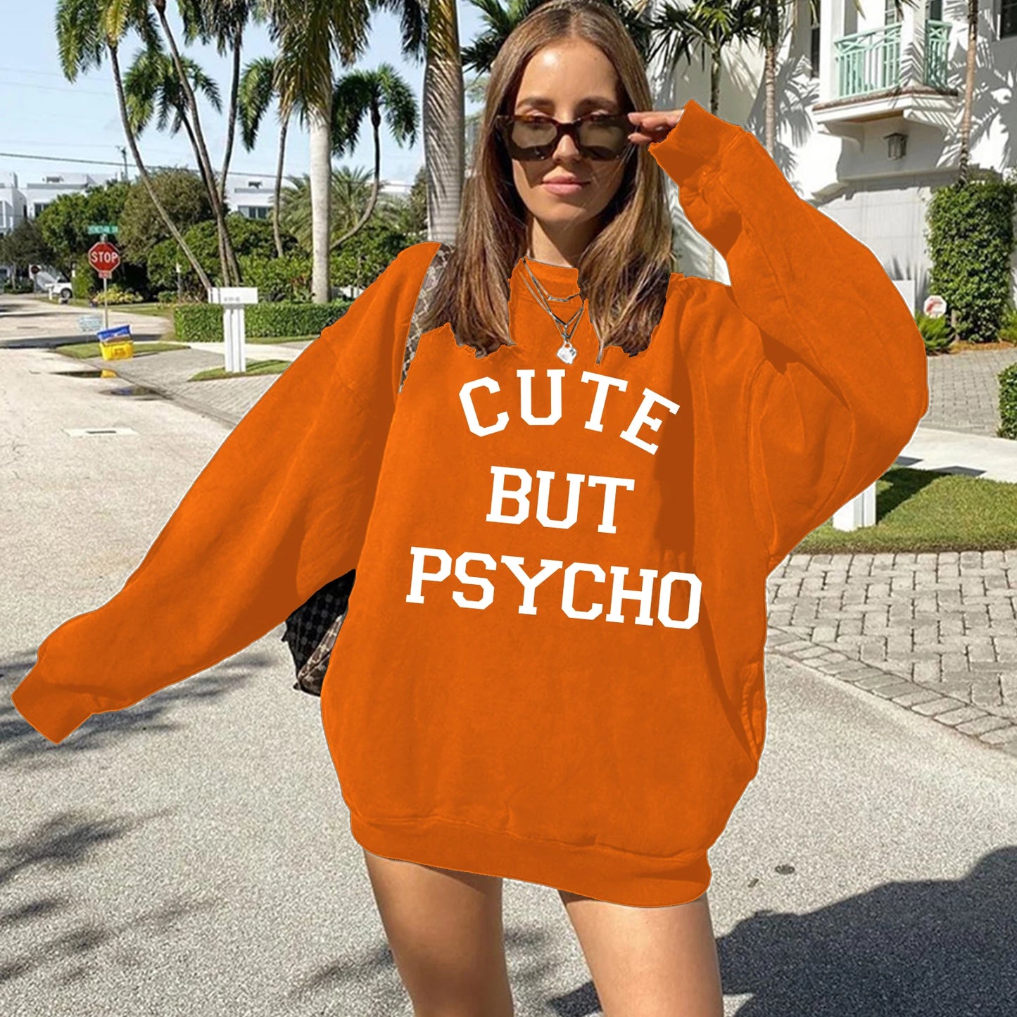 Seeyoushy CUTE BUT PSYCHO 2023 Trend Long Sleeve O-neck Ladies Top Harajuku Fashion Fall/winter Hoodie Y2K Aesthetic Streetwear