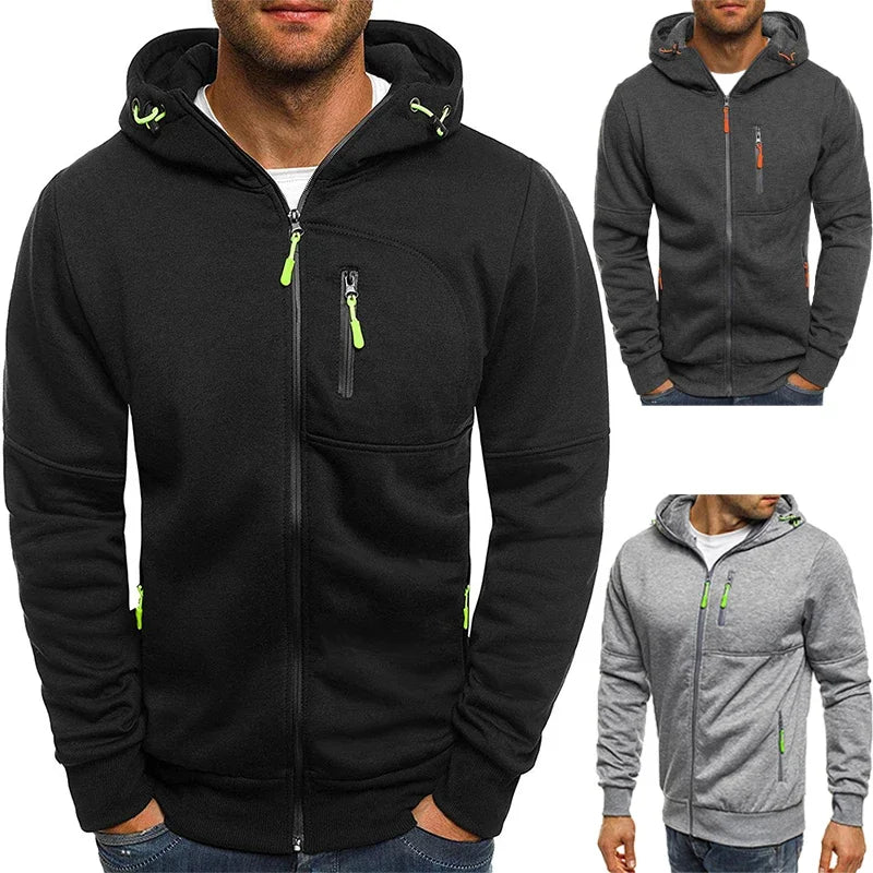 Men's Sweater Cardigan Hooded Jacket Zipper Pocket Jacquard Jacket Sports Fitness Outdoor Leisure Running Solid Color Sportswear