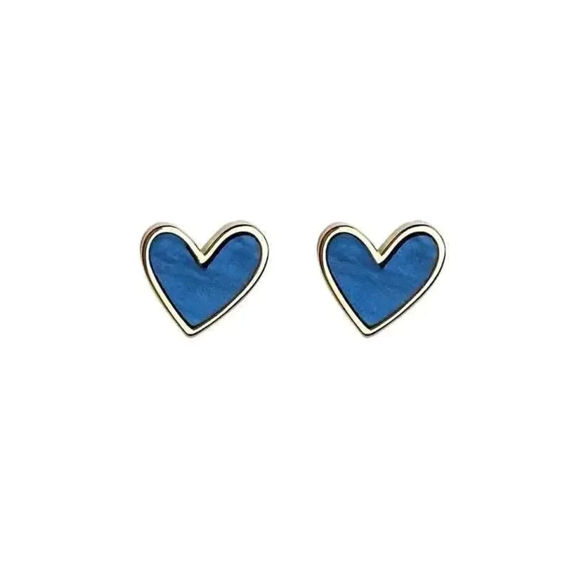 Cute Korean Earrings Heart Bling Zircon Stone Blue Color Stud Earring for Women Fashion Designer Jewelry 2024 Aretes De Mujer