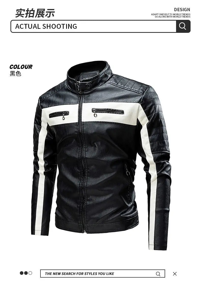 2023 winter new standing collar leather jacket men's business high-grade leather jacket young and large size motorcycle jacket