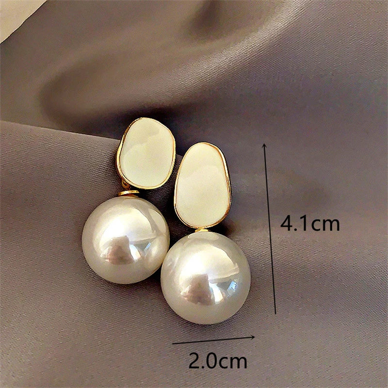 Exaggerate Big Pink Black White Imitation Pearl Pendant Earring for Women Trend Geometry Brincos Wedding Jewelry Girl Gift