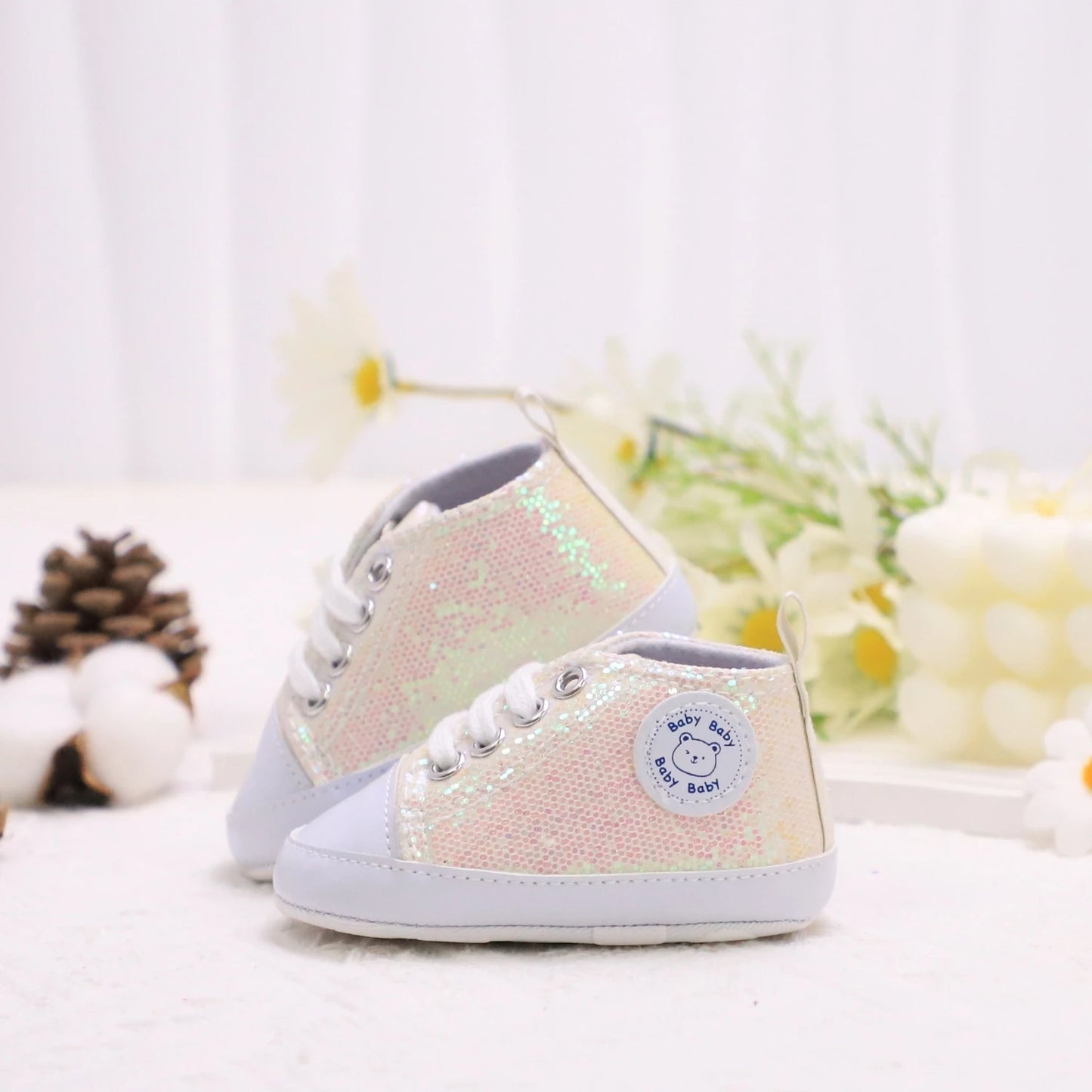 Trendy Comfortable Sequin Sneakers For Baby Boys, Lightweight Non Slip Shoes For Indoor Outdoor Walking, Spring And Autumn