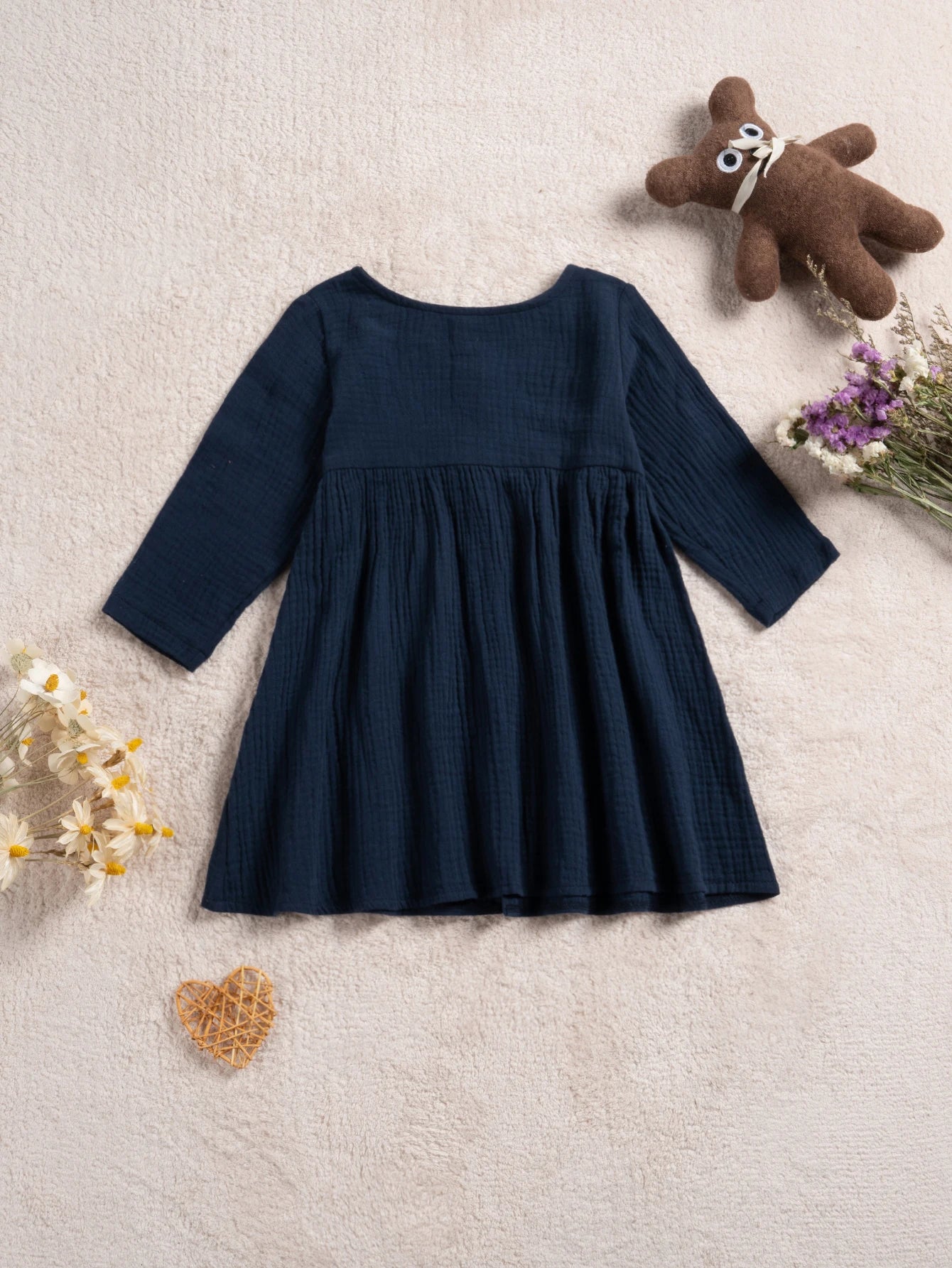 Autumn Cotton Dresses Baby Girl Long-sleeved Casual Dress Solid Color Fashion Simple Girl Sweet Children's Clothing