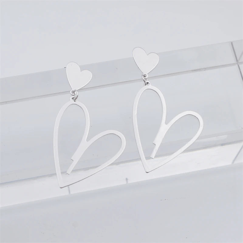 2024 New Trendy Heart Pendants Women's Hanging Earrings Double-layers Love Heart Dangle Earrings Lovely Bohemian Ear Jewelry