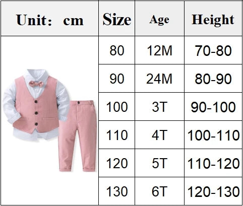 Pink Wedding Flower Suit for Kid Boy Spring Autumn Winter Gentleman Vest 4PCS Formal Sets 123456 Years Children Birthday Clothes