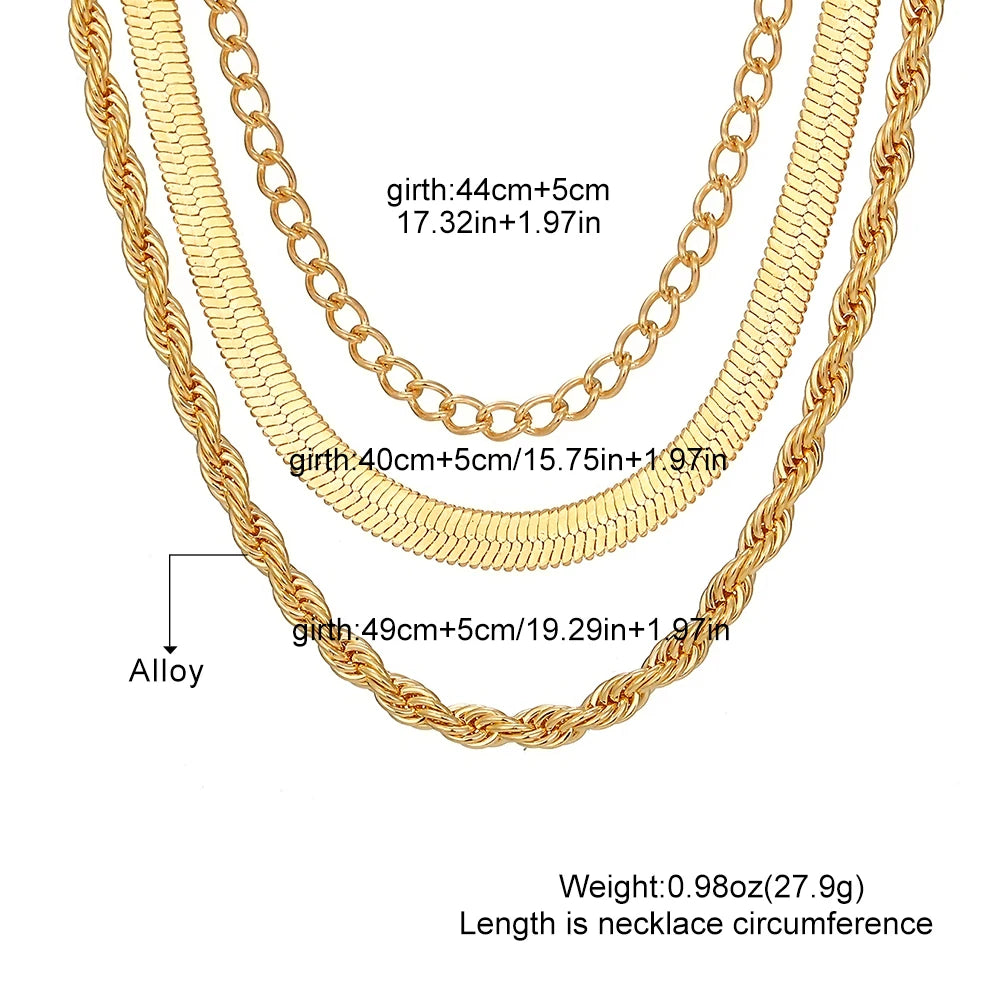 IPARAM 3 Pieces Set Gold Color Silver Color Chain Necklace for Women Men Punk Necklaces Fashion Jewelry Gifts