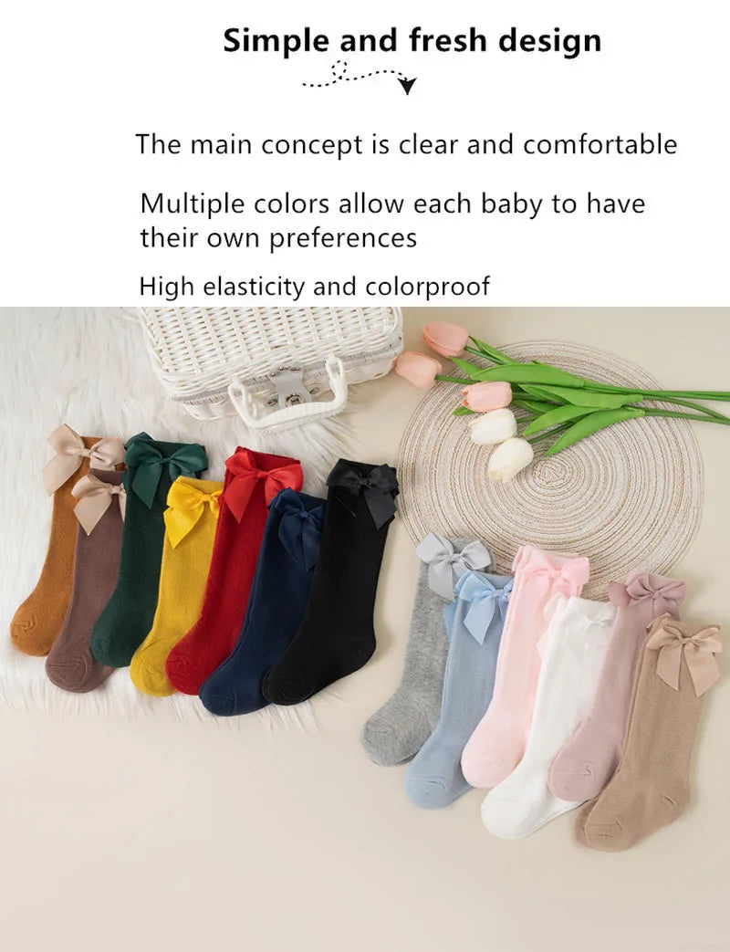 New Brand Baby Toddlers Socks Autumn Winter Children Girls Knee High Long Sock Cotton Big Bow Spanish Style Kids Floor Socks