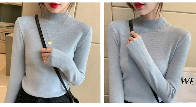 Autumn Turtleneck Sweater Women Fashion Stretch Tops Women Knitted Pullovers Long Sleeve Bottoming Knitted Sweater