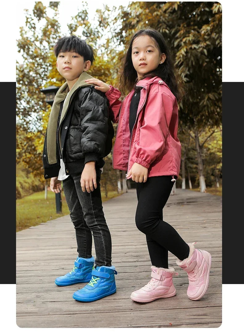 Kids Barefoot Boots Wide Width Waterproof Winter Fur Lined Shoes for Boys Girls Cold Weather Children Outdoor Fashion Sneakers