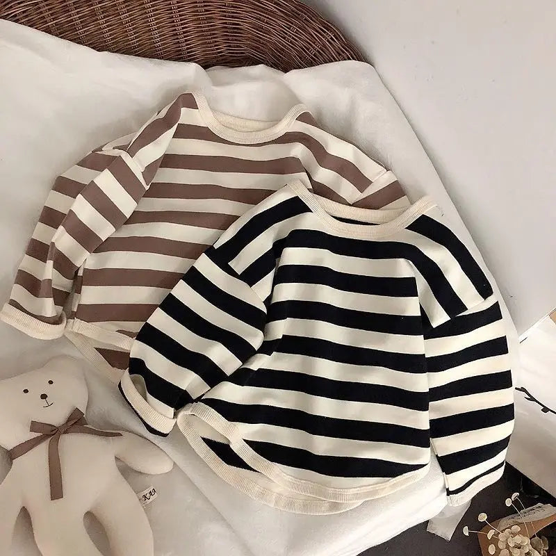 Fashion Children Boys Long Sleeve Striped T-shirt Tops Loose Kids Autumn Clothing Crewneck Pullover Baby Girl Blouse Sweatshirt