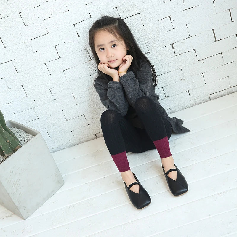 1-8T Girls Leggings Patchwork Pants Baby Girl Colorful Trousers Autumn Winter Cotton Knit Leggings Cute Casual Pants