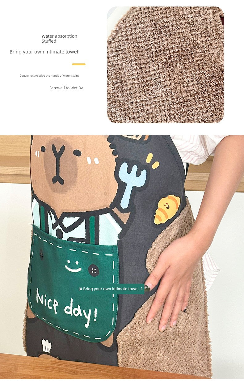 Apron Cartoon Waterproof Large Pocket Dining Erasable Kitchen