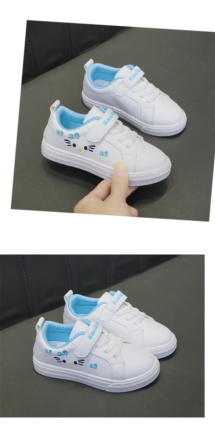 Four Seasons Children Casual Sport Running Anti-Slip Shoe Soft Sole Fashion Leather Kids Flat Sneakers Princess Girl Casual Shoe