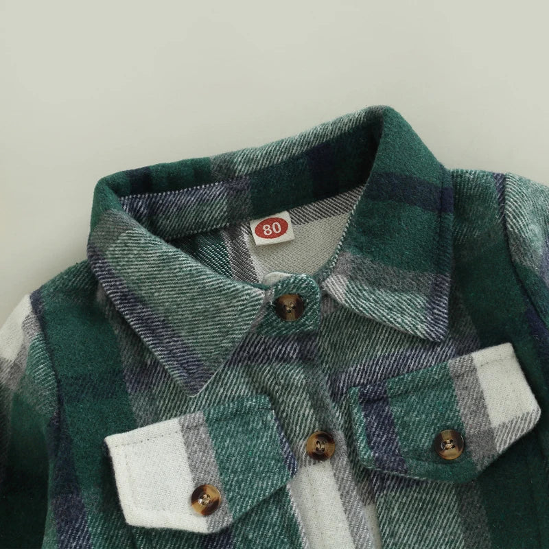 2022-08-23 Lioraitiin 0-4Years Kids Baby Girl Boy Plaid Shirt Jacket Casual Lapel Long Sleeve Button Up Cardigan Jacket Coat