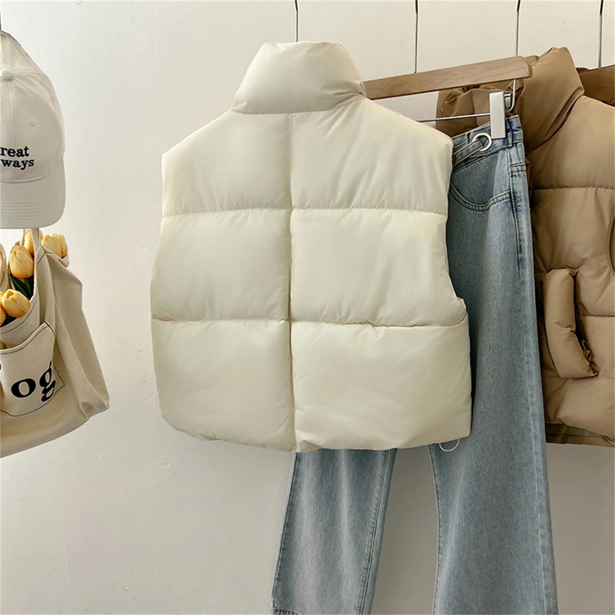 Autumn Winter Y2K Vest Women Thick Warm Down Vest Harajuku Loose Jacket Casual Outerwear Short Waistcoat Windproof Vest Coats