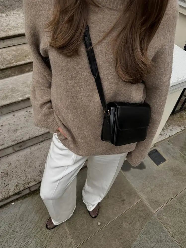 Casual Brown O-Neck knitted Cashmere Pullover Women Fashion Full Sleeve Loose Commute Jumper 2024 Autumn Lady Street Outerwears