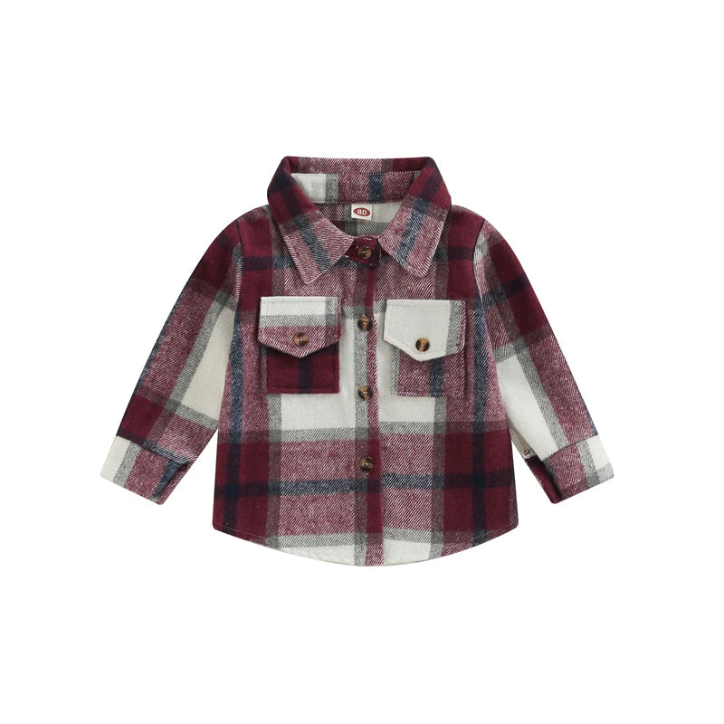 2022-08-23 Lioraitiin 0-4Years Kids Baby Girl Boy Plaid Shirt Jacket Casual Lapel Long Sleeve Button Up Cardigan Jacket Coat