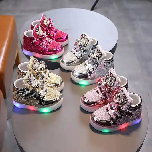 Disney Children Luminous Shoes Boys Girls Hello Kitty Shoes Flashing Lights Fashion Sneakers Toddler Little Kid Casual Sneakers