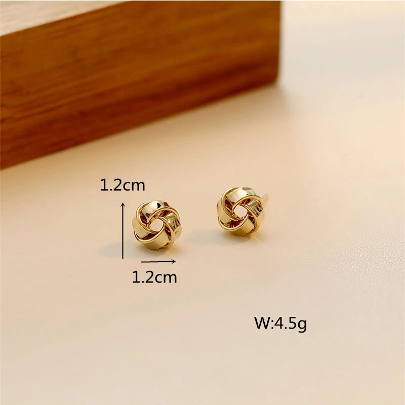 Glossy Twisted Flower Metal Stud Earrings Female Gold Color Personality Creative Fashion Windmill Button Small Ear Jewelry