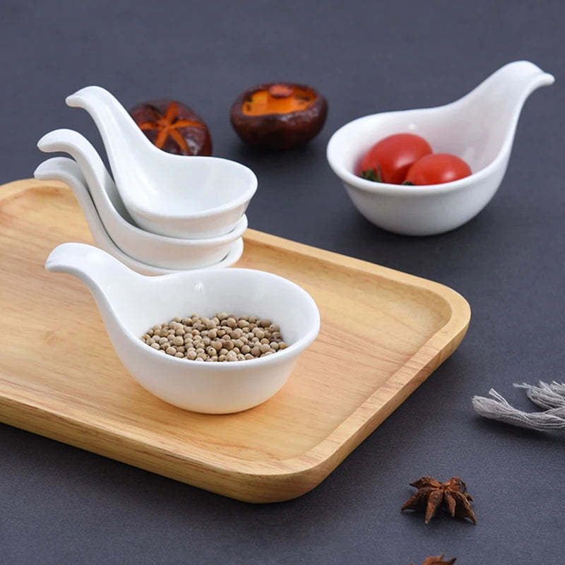 Creative Tableware White Ceramic Caviar Sauce Plate Short Handle Dessert Sushi Dishes Kitchen Tableware Accessories