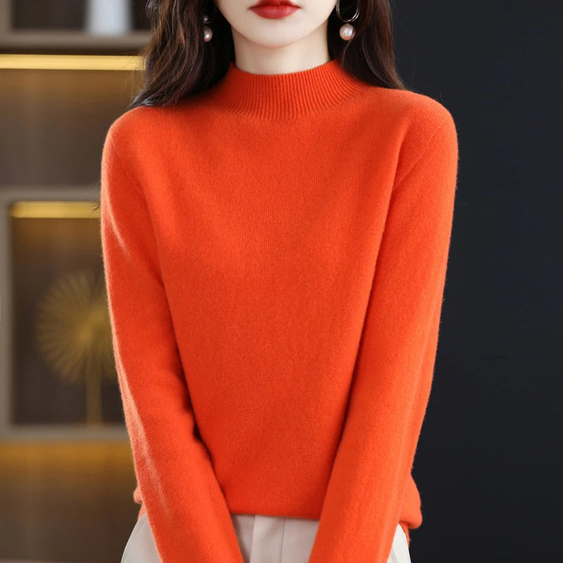 100% merino wool cashmere sweater women's sweater semi-high-necked long-sleeved pullover warm pullover in autumn and winter