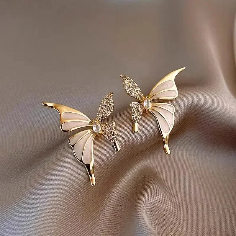 Autumn And Winter Light Luxury Niche Elegant Zircon Butterfly Stud Earrings For Women Fashion Sweet Metal Jewelry Gifts