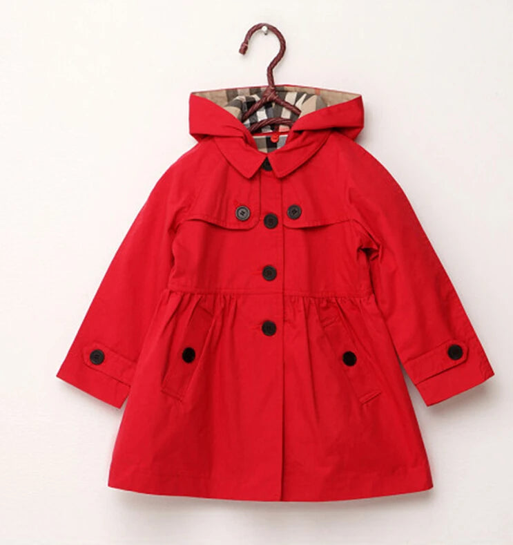 New Children Birthday Present Girls Sweatshirt Spring Autumn Long Style Hooded Coat For Girl Kids Jacket Red Windbreaker