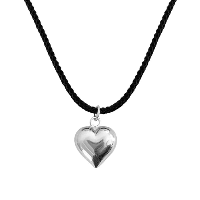 Elegant Goth Love Heart Pendant Necklace for Women Collares Wed Bridal Knotted Bowknot Adjustable Chain Y2K Jewelry New