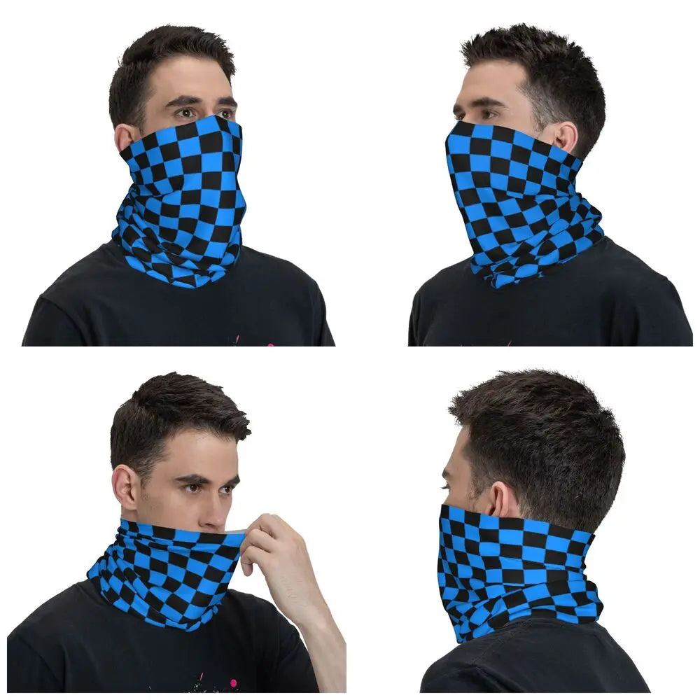 Colorful Geometric Checkered Black And Yellow Bandana Neck Gaiter Printed Racing Moto Motorcycle Wrap Scarf Headwear Running