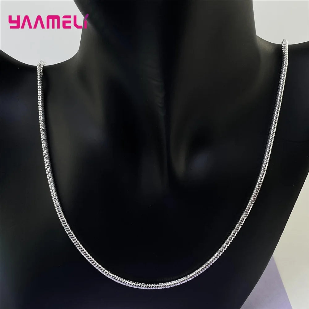 Promotion Sale Real Pure 925 Sterling Silver Necklace Chain with Lobster Clasps Men Women Collar 1.2MM/3MM/4MM 16-30 Inch