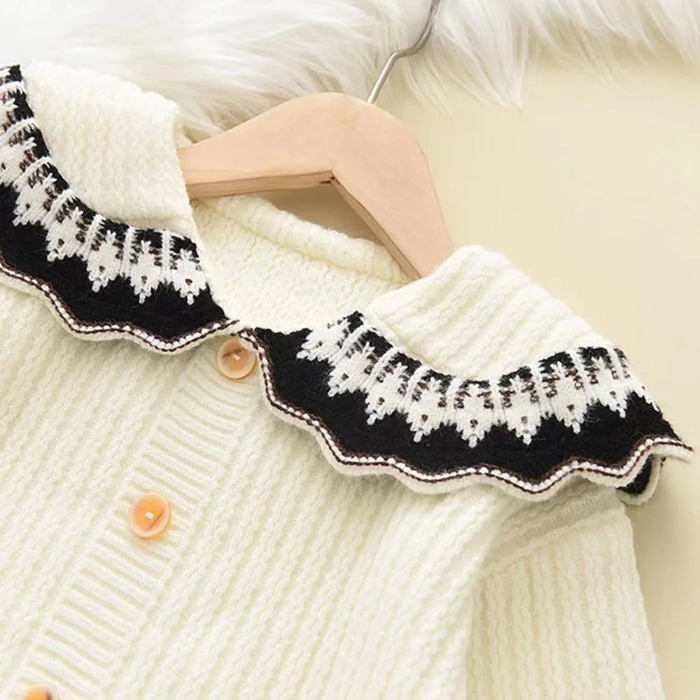 Toddler Girls 2pcs Set Botton Front Collar Knitwear + Skirt Kids Clothes Gift Winter Wear Cardigan and Skirt