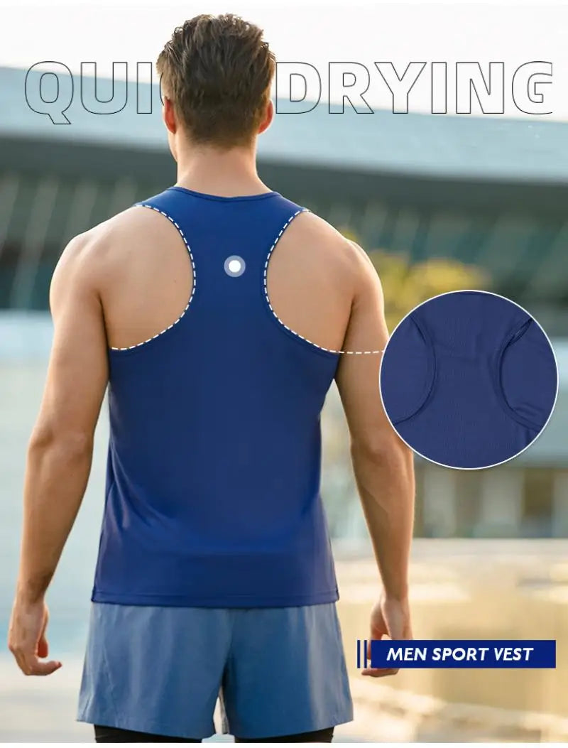 Men Sport Vest Outdoor Running Exercise Training Quick Dry Fitness Tops Jogging Sleeveless Shirt Basketball Racerback Singlets