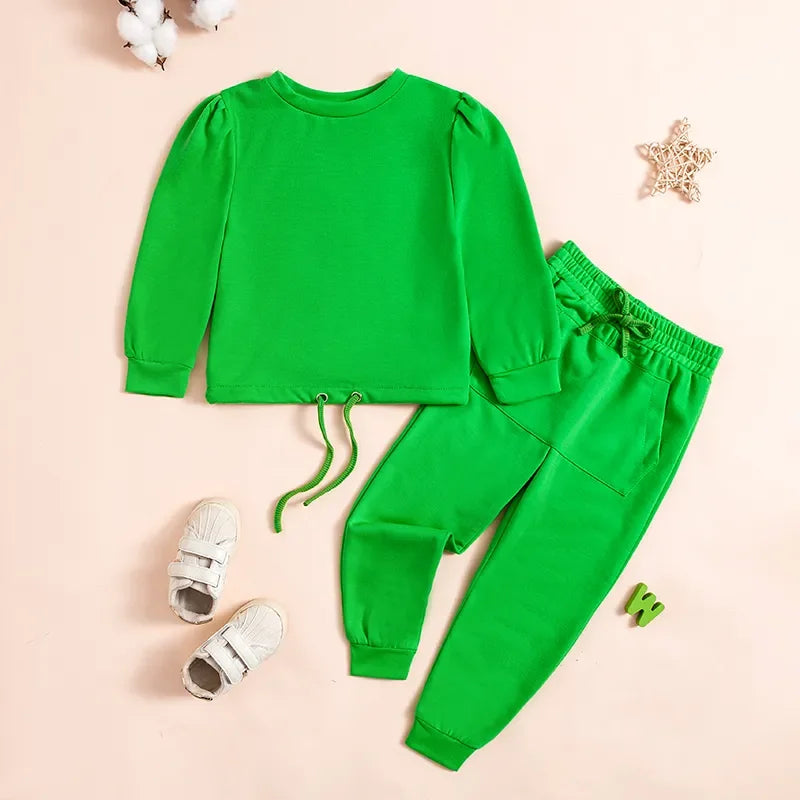 2024 Spring New Girls Fashion O Neck Long Sleeve Pullover Top + Pants 2 Pieces Set Casual Kids Clothes