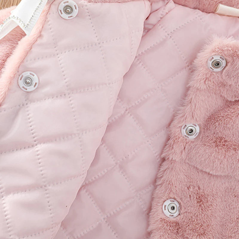 Winter Warm Faux Fur Coat For Girls Jacket Baby Snowsuit Sweet Christmas Princess Outwear 1-5 Years Kids Clothes