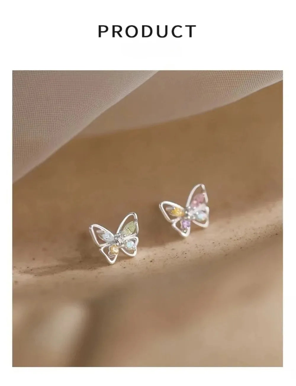 2Pcs/Korean 925 Silver Needles Tragus Piercing Helix Butterfly Earrings for Women Trendy Cute Stud Earring 2023 Jewelry Gifts