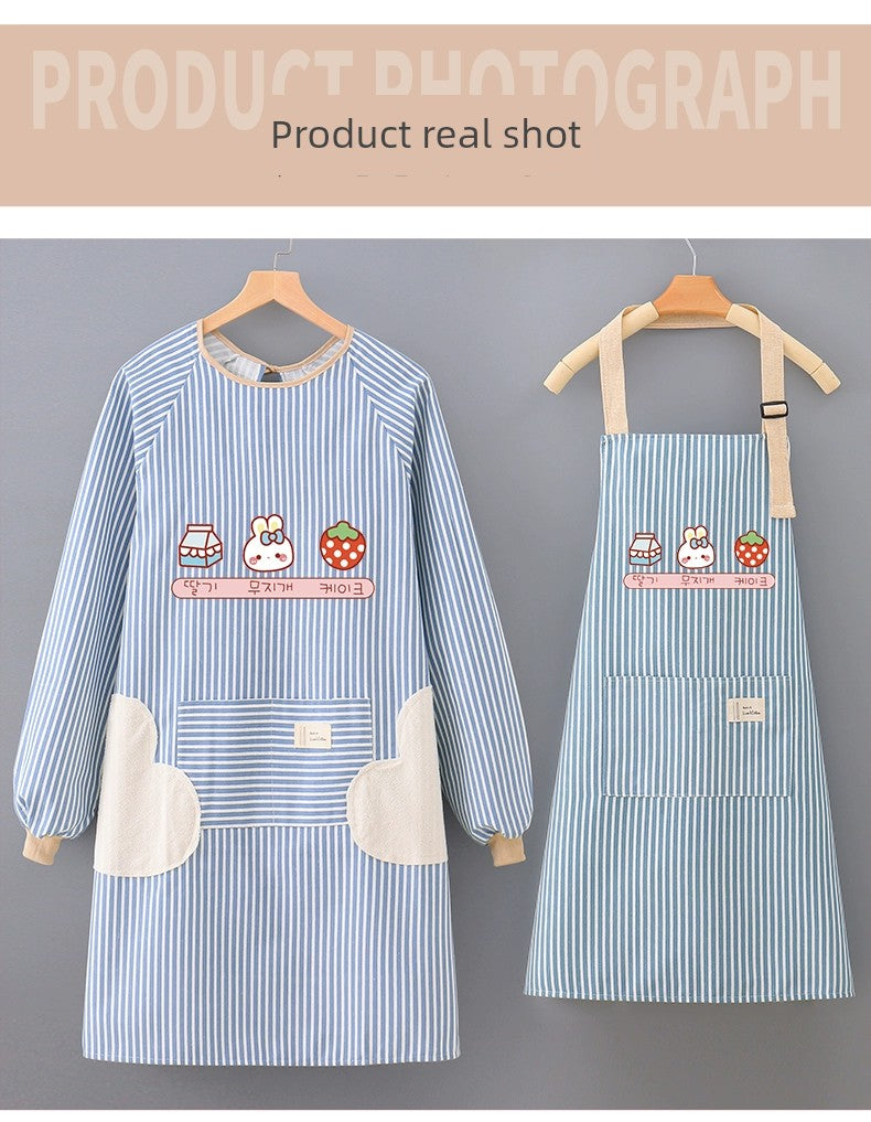 Household Summer Thin Internet Celebrity Cotton and Linen Long Sleeve Apron