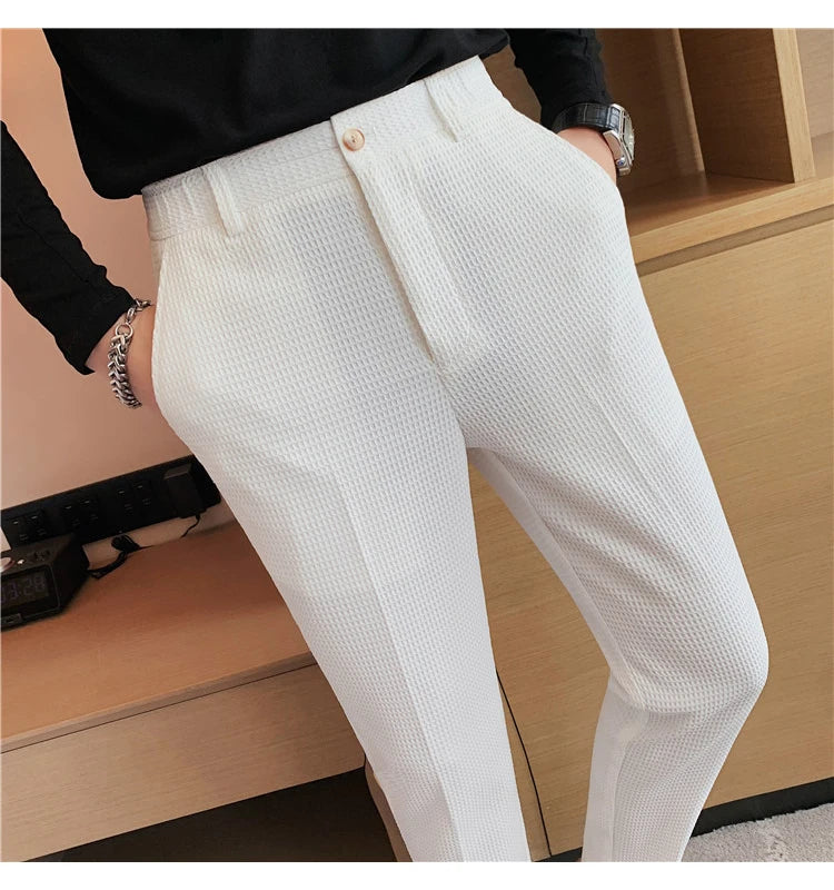 Suit Pants Autumn Winter Fashion Waffle Dress Pants For Men Clothing Business Casual Slim Fit Men's Formal Trousers High Quality