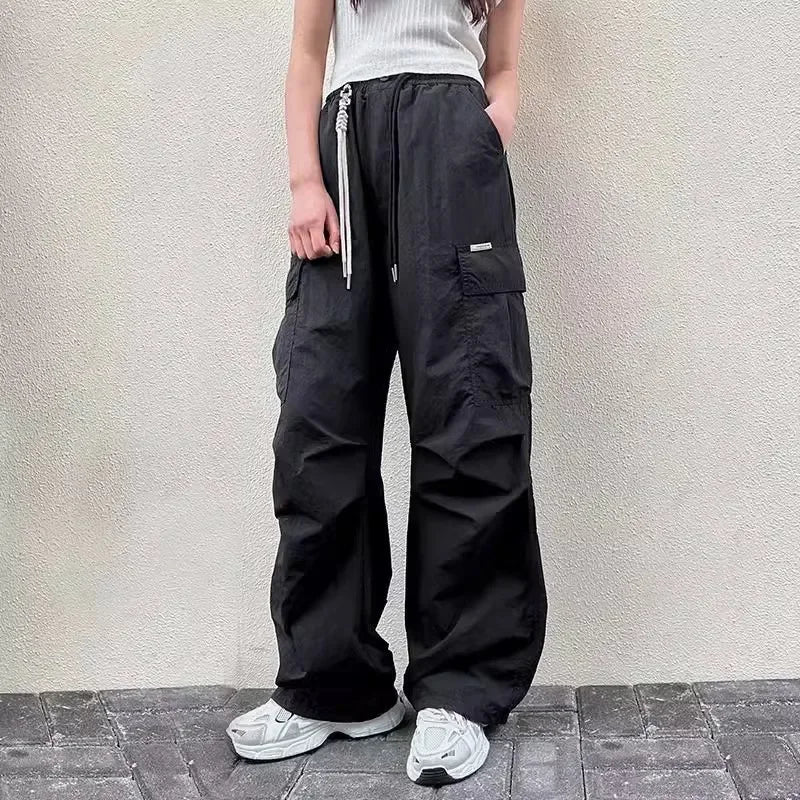 Girls Cargo Pants Summer Thin Loose-fit Wide-leg Long Pants New 2024 Trendy Junior High School Students Casual