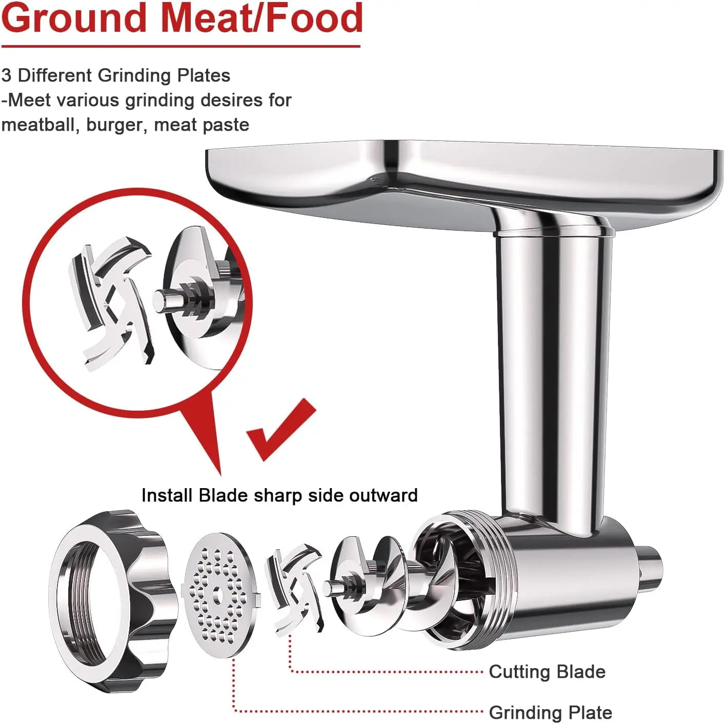 Meat Grinder Attachment for Kitchenaid Stand Mixer, Stainless Steel Kitchenaid Meat Grinder Attachment with 3 Sausage Stuffer