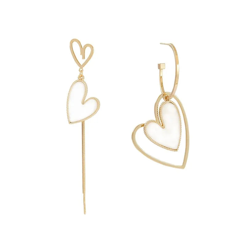 S925 Silver Needle Asymmetric Love Tassel Fashion Heart-shaped Long Earrings Jewelry Black And White Exaggerated Earrings Brinco