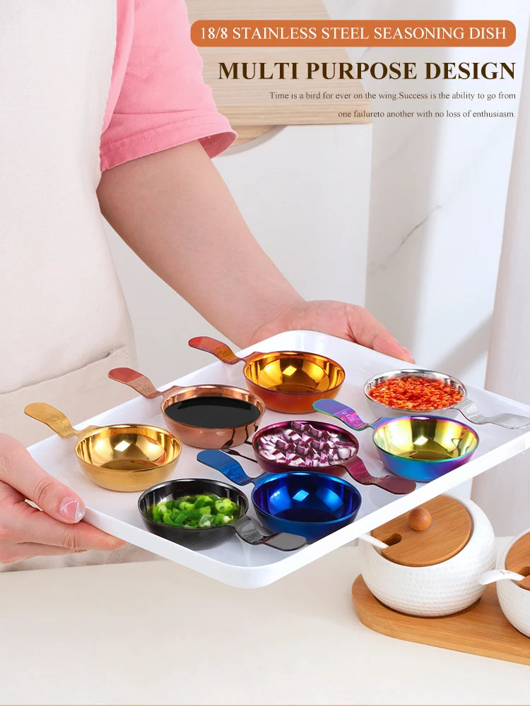 2Pcs Kichen Stainless Steel Sauce Dish Mini Tray Small Plate Side Seasoning Dish Condiment Dishes Sushi Soy Snack Dipping Bowl