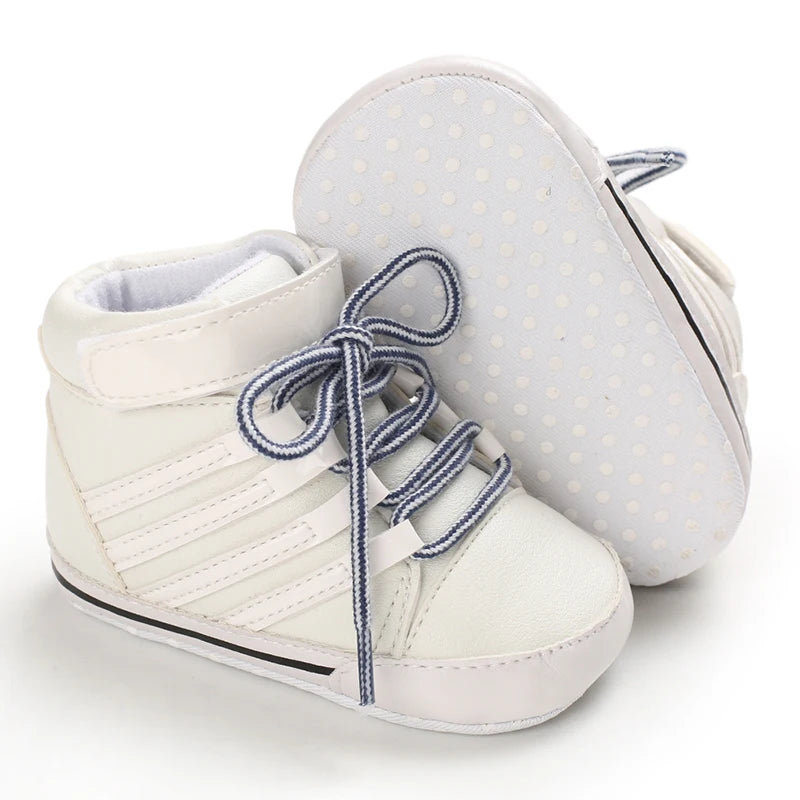 Spring and Autumn Baby Shoes Fashion Classic White PU High Top Sports Shoes Soft Sole Comfortable Casual Walking Shoes