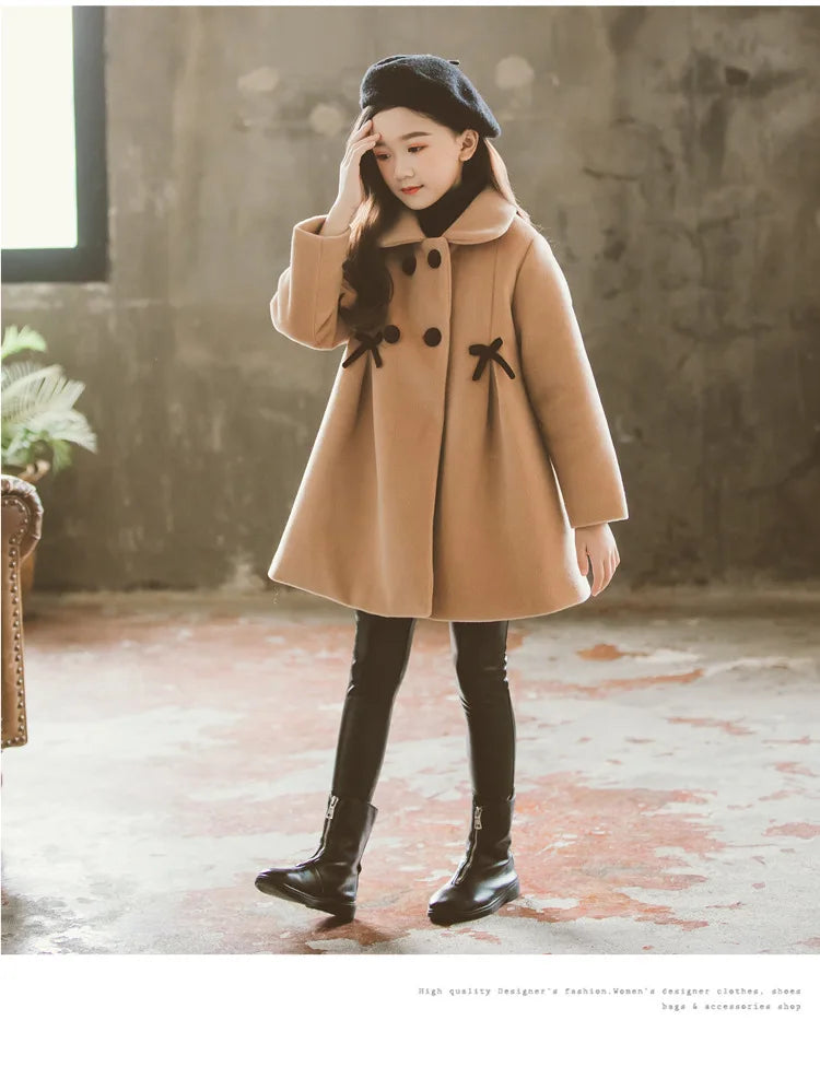 3 4 5 6 8 10 12 Years Girls Wool Coat Autumn Winter Korean Version Long Kids Jacket Double Breasted Children Outerwear Clothing