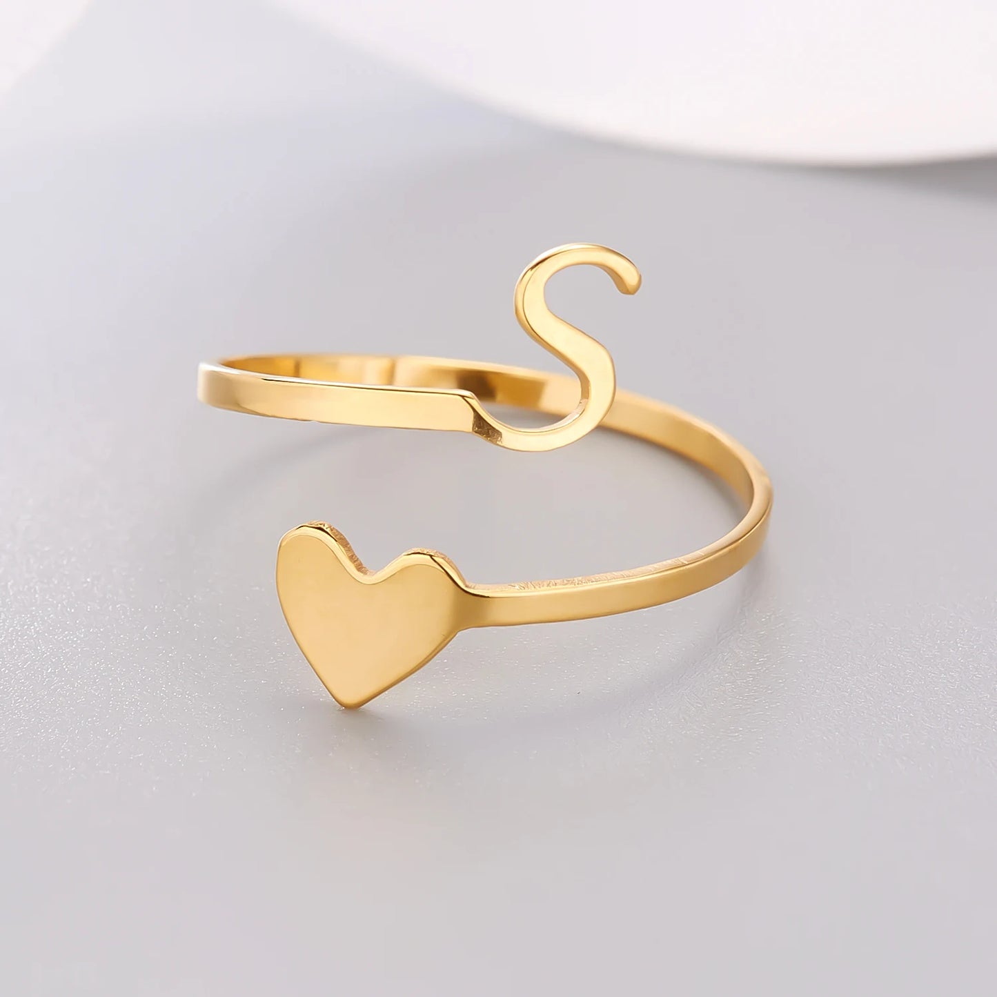 Simple Romantic Heart and Letter Rings A-Z 26  Alphabet Initials Ring For Women Opening Finger Ring Party Jewelry Birthday Gift