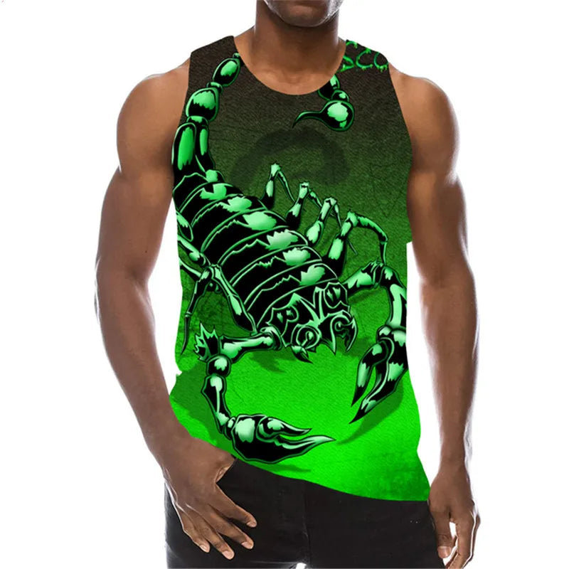 Men's Scorpion Fashion 3D Tanks Sleeveless Summer Street Style Tops 3D Animal Print Loose Casual Male Vest Top Big Size 6XL