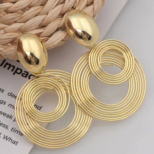 Trendy Big Round Statement Earrings for Women Golden Silver Color Metal Geometry Dangle Drop Earrings European Simple Jewelry